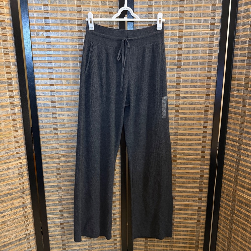 Uniqlo Washable Knit Ribbed Pants Women Large Gray Wide Leg Lounge 473802